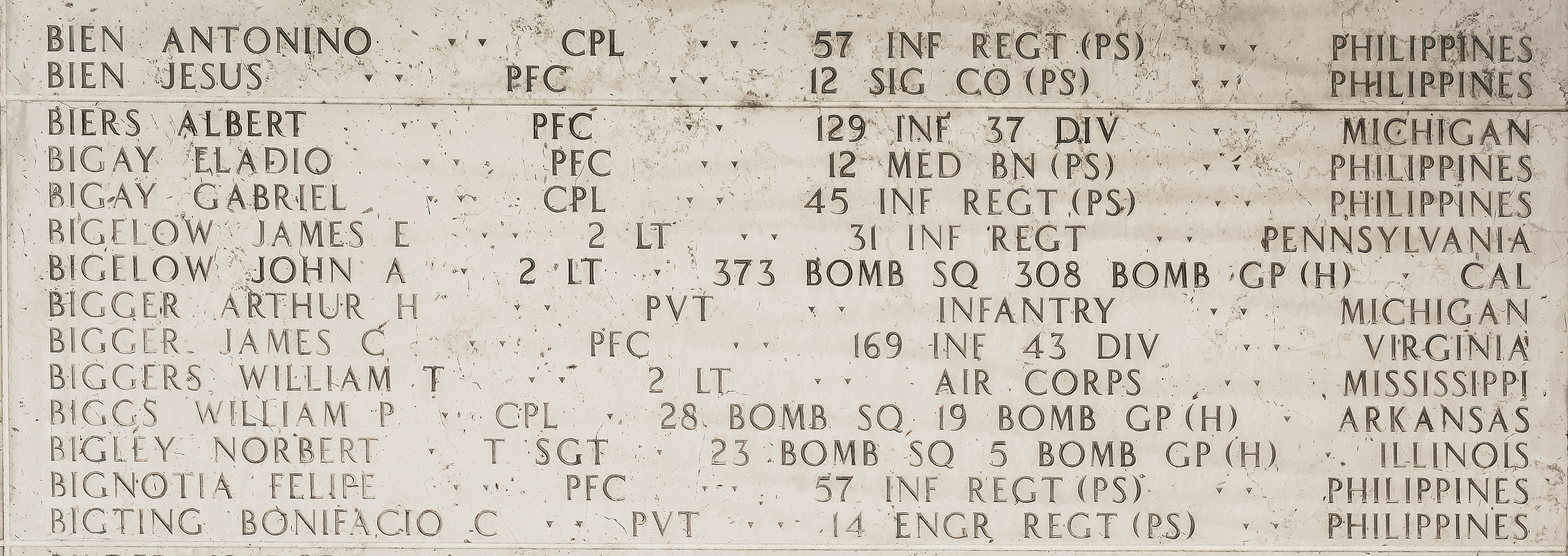 James E. Bigelow, Second Lieutenant